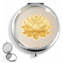 Makyaj Aynası Minimal Altın Lotus Çiçeği Cep Aynası El Aynası Kişiye Özel Hazırlanabilir Çift Taraflı Yuvarlak Çanta Aynası Çok Renkli