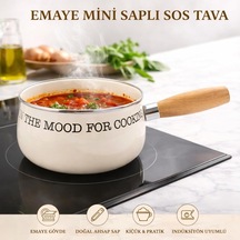 Emaye Mini Saplı Sos Tavası In The Mood For Cookıng Yazılı, Krem Renk, Doğal Ahşap Saplı, İndüksiyon Uyumlu Küçük Süt Ve Sos Tenceresi Belirtilmemiş