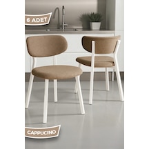 Canisa Toldy Serisi 6 Adet Cappucino Bukle Kumaş Mutfak Sandalyesi Beyaz Metal Ayak Cappucino Sandalye Ayaklar Beyaz
