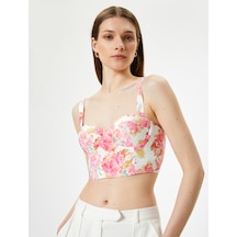 Koton Çiçekli Büstiyer Kalın Askılı Kalp Yaka Slim Fit Pembe Desenli 4sak30105ew Pembe