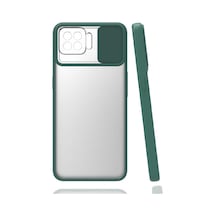Noktaks - Oppo Uyumlu Oppo Reno 4 Lite - Kılıf Slayt Sürgülü Arkası Buzlu Lensi Kapak - Koyu Yeşil