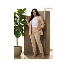 Hanezza Yeni Sarap Rengi Kadın Blazer Ceket Büyük Beden Takım Elbise Uyumlu Krem V1 - 5553107 Krem V1