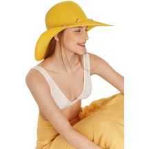 Kadın Sarı Deniz Kabuklu Geniş Plaj Şapkası-20286 - Std