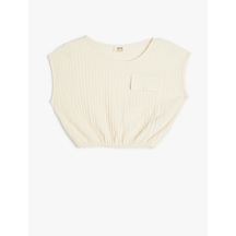 Koton Crop Bluz Kolsuz Dokulu Beli Lastikli Bej 4skg60082ak Ekru