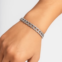 Gümüş Renk Cuban Kalın Unisex Erkek Metal Beyaz Çelik Zincir Çelik Bileklik- 2800 Çok Renkli