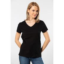 Wtshirt Siyah Venice Kısa Kollu V Yaka Kadın T-shirt 001