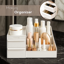 Porsima 5303 Çok Amaçlı Organizer 2 Çekmeceli Kozmetik Parfüm Krem Takı Makyaj Düzenleyici Beyaz