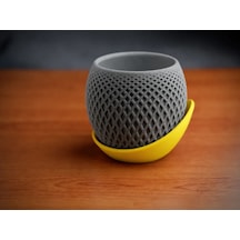 3d Baskı Küre Saksı - Kafes Dokulu İki Parçalı Dekoratif Saksı - Gri-sarı 27247216