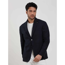 Dufy Lacivert Erkek Slim Fit Çizgili Casual Mono Yaka Ceket - 97108-lacivert Lacivert