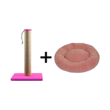 Pribor Kedi Tırmalama Tahtası 40 Cm Ve Kedi Simit Yatağı 50 Cm Çap Polar 2' Li Set Pembe-açık Pembe