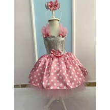 4-5 Yaş Minnie Mouse Pembe Beyaz Kostüm Elbise