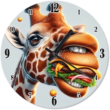 Hamburger Yiyen Zürafa Baskılı Duvar Saati