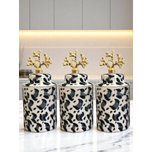 Baharatlık - Seramik Kapaklı 3'lü Gri Leopar Gold