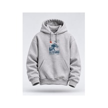 North Whiskers Hokkaido Dalga Baskılı Unisex Hoodie Japon Sanatı Temalı Kapüşonlu Sweatshirt Gri - 929992297 Gri - 929992297 Gri