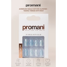 Airbrush Nails Cat Eye Almond - Takma Tırnak Kiti Mavi