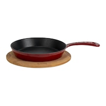 Lava Döküm Yuvarlak Kızartma Tavası Yekpare Saplı Kayın Servis Ahşabı. Çap Ø 20cm Bordo