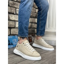 DMR Elegance Ba0331 Bağcıklı Erkek Yüksek Taban Krem Süet Beyaz Taban Spor Ayakkabı Rekli