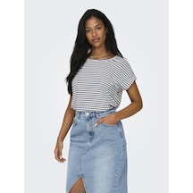 Only Onlmoster Strıpe S/s O-neck Top Jrs Noos Kadın Beyaz Bluz - 15206243 Beyaz