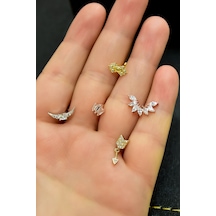 Papatya Silver Çelik Üç Renkli 5'li Kombinli Tragus Küpe Model5