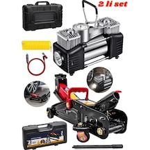 2 Ton Hidrolik Kriko Ve Çift Pistonlu Şişirme Kompresörü 2 Li Set Çanta Hediyeli
