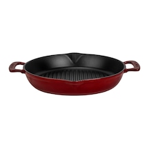 Lava Döküm Yuvarlak Izgara Tavası Döküm Demir Yekpare Çift Kulplu Çap Ø 32cm.-bordo Bordo