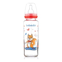 Bebedor Desenli Silikon Emzikli Orta Akış Kırmızı 250 ML Cam Biberon 31302