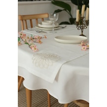 Yakacihome Çiçek Güpürlü 4 'lü Amerikan Servis& Runner Gardenya Keten Yıkanabilir Leke Tutmaz Premium Çeyiz Set Krem