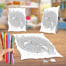Desenli Çark Ve Kuşlar Boyama Puzzle Tablo Çocuk Eğitici Yapboz