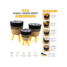 Alvetro Alv-01 Ayaklı Hasır Ve Ahşap Sepet 3'lü Set 18-22-24 Cm - Mix Desenli- 6'li Paket