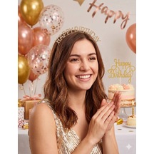 Taç Metal Taşlı Happy Birthday Gold Doğum Günü Tacı Kadın Kız Çocuk Parti Aksesuarı
