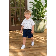 Baby Lory Kids Store Erkek Çocuk Beyaz Keten Gömlek Takım Beyaz - Lacivert
