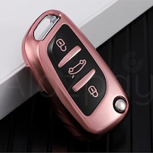 Peugeot 107 207 307 407 308 408 3008 5008 Citroen C3 C4 C5 Ds Parlak Tpu Anahtar Kılıfı Rose