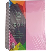 8+4 Ayraçlı Defter 12 Konulu 300 Yaprak 1 Adet 8 Kareli 4 Çizgili Spralli Plastik Kapak Seperatörlü Pembe