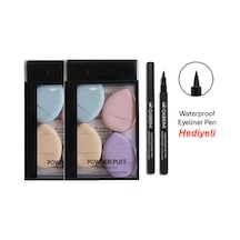 Makyaj Pufu 4'lü X 2 Adet - Waterproof Eyeliner Pen Hediyeli