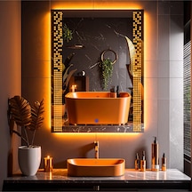 Velano Amber Led'li Lazer Kumlamalı Lavabo & Banyo Aynası Dokunmatik Sensörlü 80 X 60 Turuncu