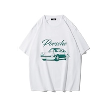 Brz Collectıon Brz Collection Unisex Oversize Vintage Porsche T-shirt Beyaz
