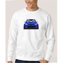 Subaru Stı Baskılı Beyaz Erkek Örme Sweatshirt