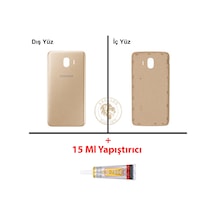 Samsung Galaxy J4 Gold Renk Arka Kapak + B7000 Yapıştırıcı Arka Cam Batarya Kapağı Pil Kapağı Lazer Kesim Back Cover Galaxy J4 Uyumlu