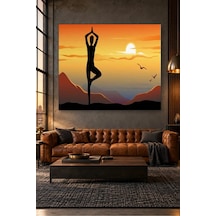 Fida Turuncu Gün Batımında Yoga Silueti Canvas Tablo Çok Renkli