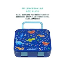 1000ml Lunchbox Tek Katlı 3 Bölmeli Kulplu Abs Plastik Çocuk Sefer Tası Yemek Kutusu Lacivert Açık