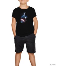 Captain America Stencil 2 Siyah Çocuk Tişört