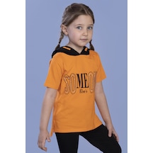 Toontoy Kids Toontoy Kız Çocuk Kapüşonlutaş İşlemeli Baskılı Tişört Turuncu