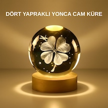 Dekoratif - 361 - Yonca Görünümlü Işıklı Kristal Cam Küre Usb Masa - Matxzngz - Gece Lambası
