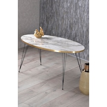 Orta Sehpa Elips Siyah Tel Ayak Altın Efes Beyaz Mermer Desen