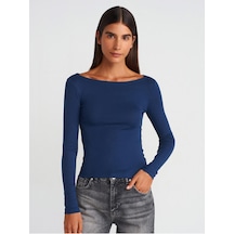 31332 Kayık Yaka Uzun Kollu Top-lacivert-9812 Lacivert