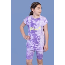 Toontoy Kids Toontoy Kız Çocuk 2'li Takım Baskılı Bisiklet Yaka T-shirt & Basic Düz Crop Tayt Lila