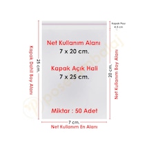 7x20+5 Cm. 7x25 50 Adet Şeffaf Bantlı Yapışkanlı Opp Poşet