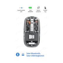 Bluetooth Usb Çift Modlu Sessiz Mouse, Şeffaf Mıknatıslı Kapaklı, Type-c Şarjlı, Dpı Ayarlı, Kablosuz 10m Çekim Mesafeli, Masaüstü Kısayol Tuşlu, Taşınabilir Şarjlı Mouse Siyah Slicer