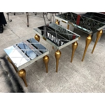 Zigon Sehpa Tombul Torna Model Parlak Gold Renk Kayın Ayak Çizgil