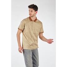 Ecer Erkek Polo Yaka Kısa Kol Tişört - Minimalist Desen - Günlük Stil Bej